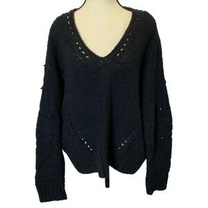 Anthropologie‎ Pilcro Black Knit Sweater Women's Size Medium Cotton Merino Wool